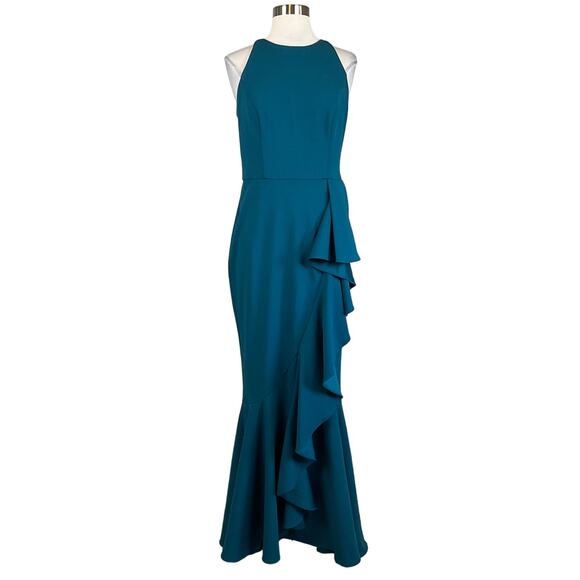 Betsy & Adam Women's Formal Dress Size 6 Blue Crepe Halter Long Mermaid Gown - Picture 1 of 14